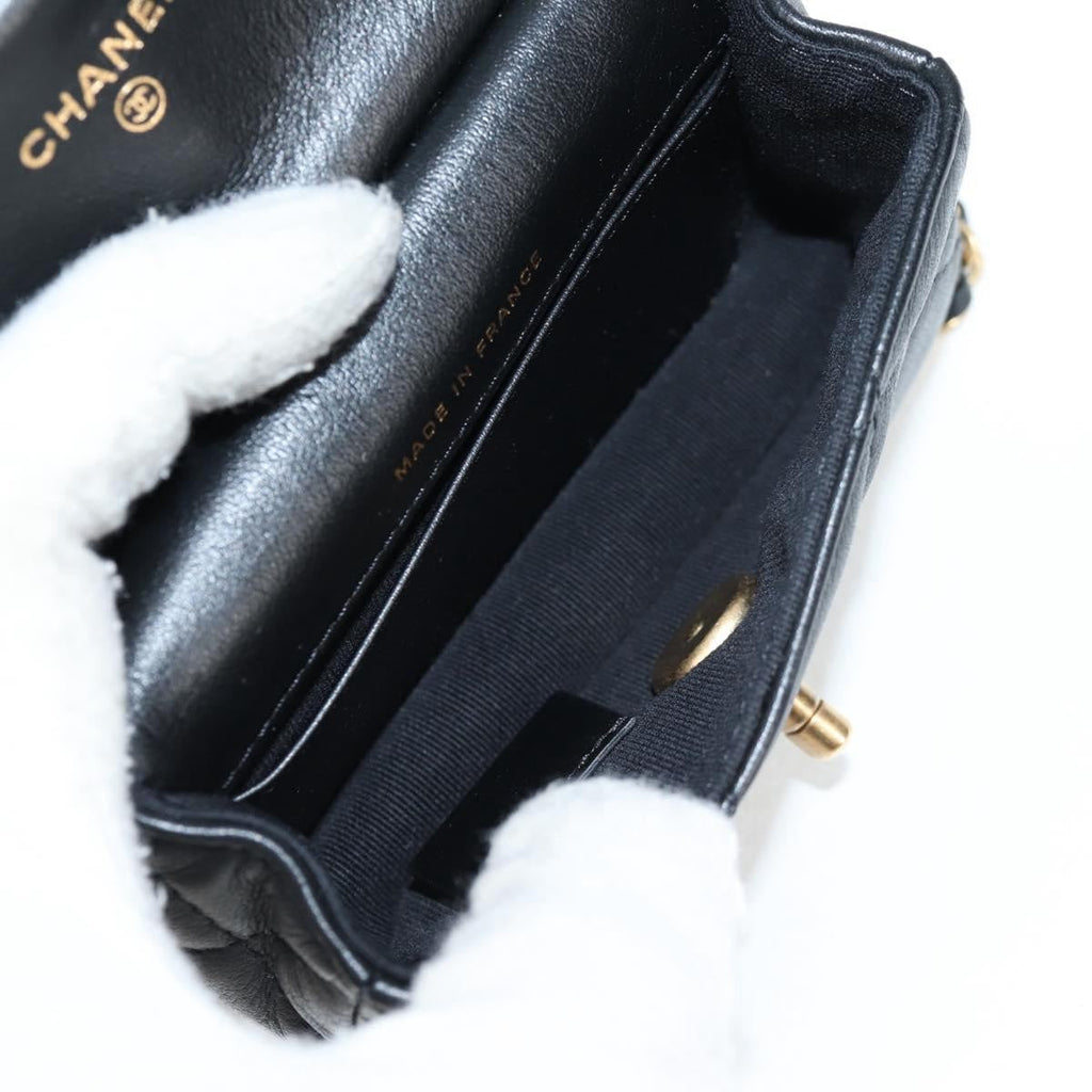 Chanel Lady Handle Flap Card Holder On Chain Quilted Calfskin Black Leather Bag (Authentic  )