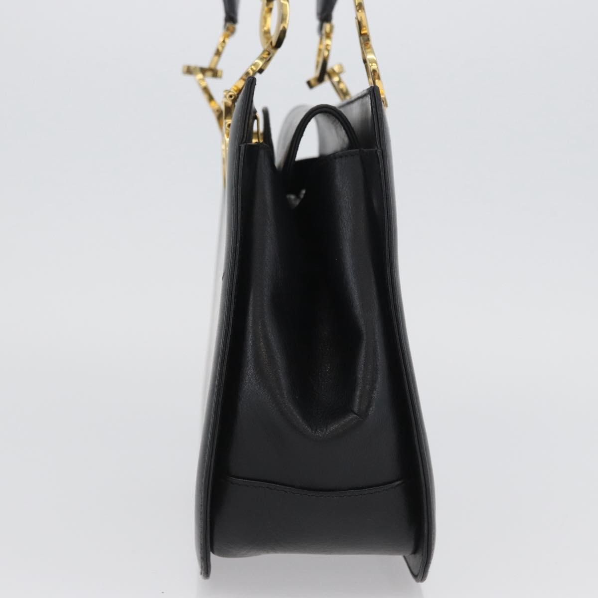 Salvatore Ferragamo Gancini Handbag Leather Black Leather Handbag (Authentic  )