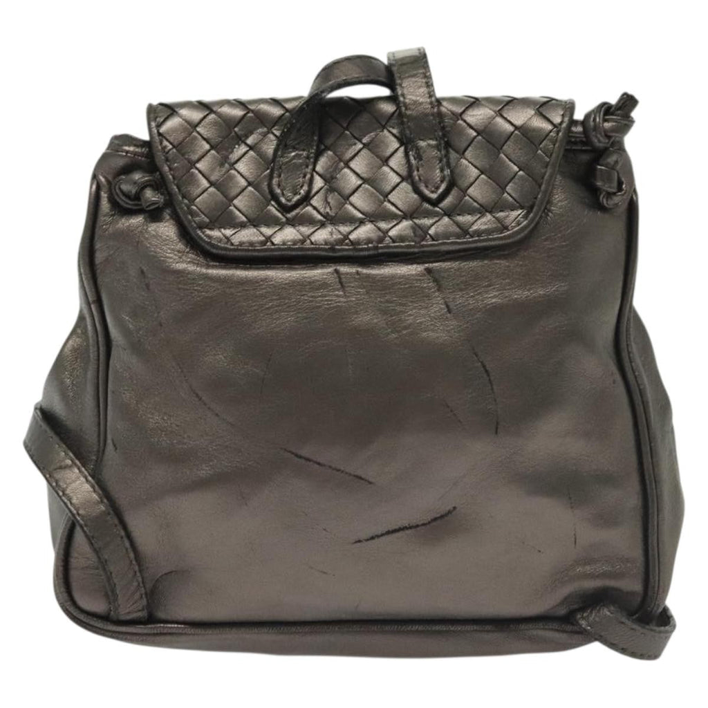 Bottega Veneta Intrecciato Backpack Patent Leather Metallic Leather Backpack Bag (Authentic  )