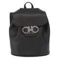 Salvatore Ferragamo Gancini Flap Drawstring Backpack Leather Black Leather Backpack Bag (Authentic  )