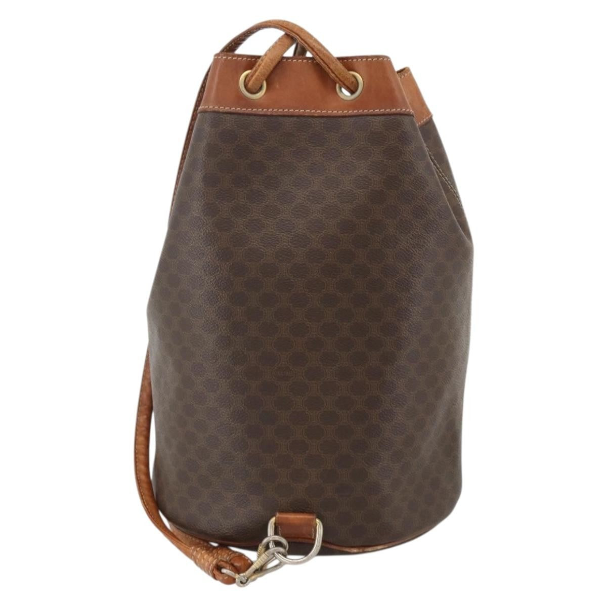 Celine Vintage Macadam Backpack Canvas And Leather Brown Canvas Backpack Bag ( )