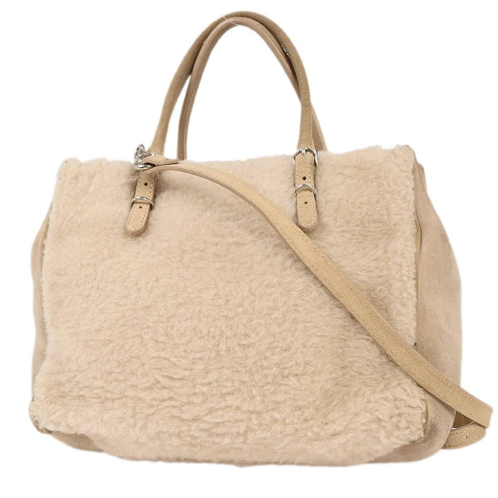 Balenciaga Papier B4 Zip Around Classic Studs Bag Shearling Beige Fur Handbag (Authentic  )