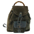 Gucci Vintage Bamboo Backpack Suede Khaki Suede Backpack Bag (Authentic  )