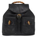 Gucci Vintage Bamboo Backpack Leather Black Leather Backpack Bag (Authentic  )