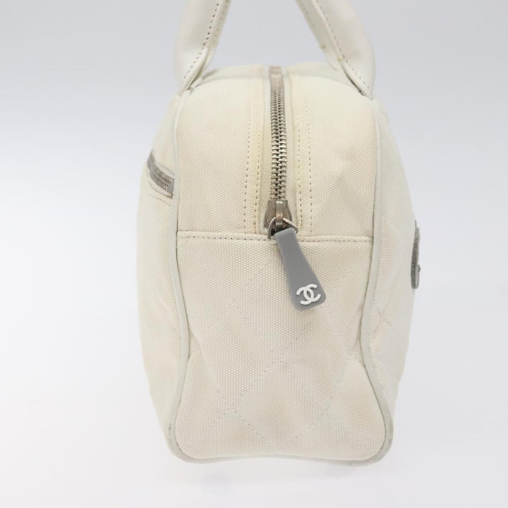 Chanel Vintage Logo Bowler Bag Quilted Canvas White Canvas Handbag ( )
