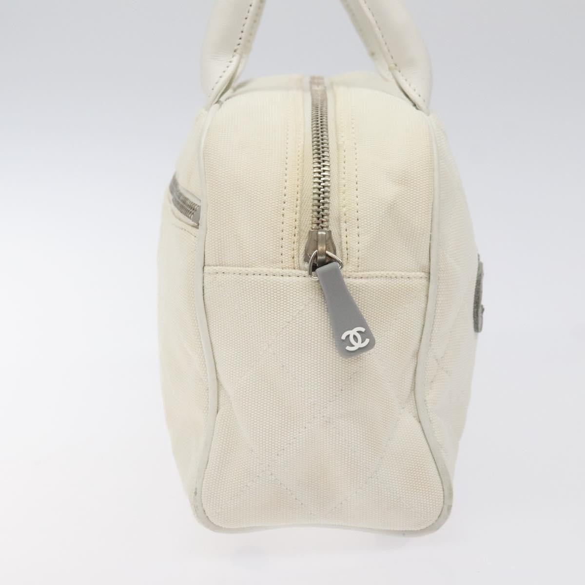 Chanel Vintage Logo Bowler Bag Quilted Canvas White Canvas Handbag ( )