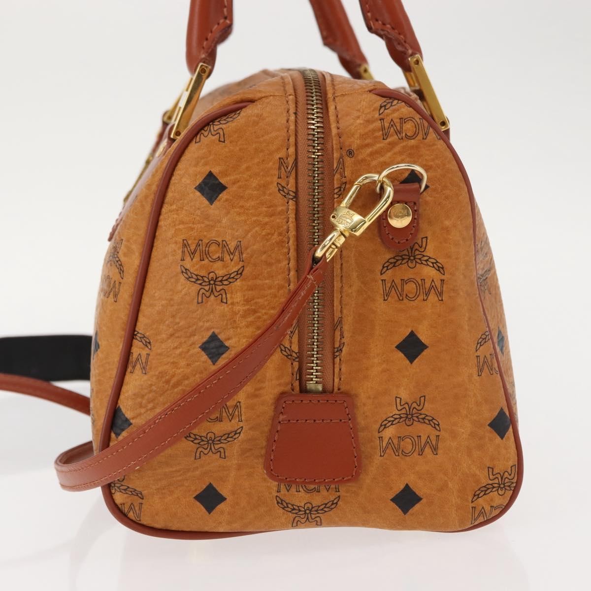 MCM Visetos Logogramme Handbag Canvas And Leather Brown Canvas Handbag (Authentic  )