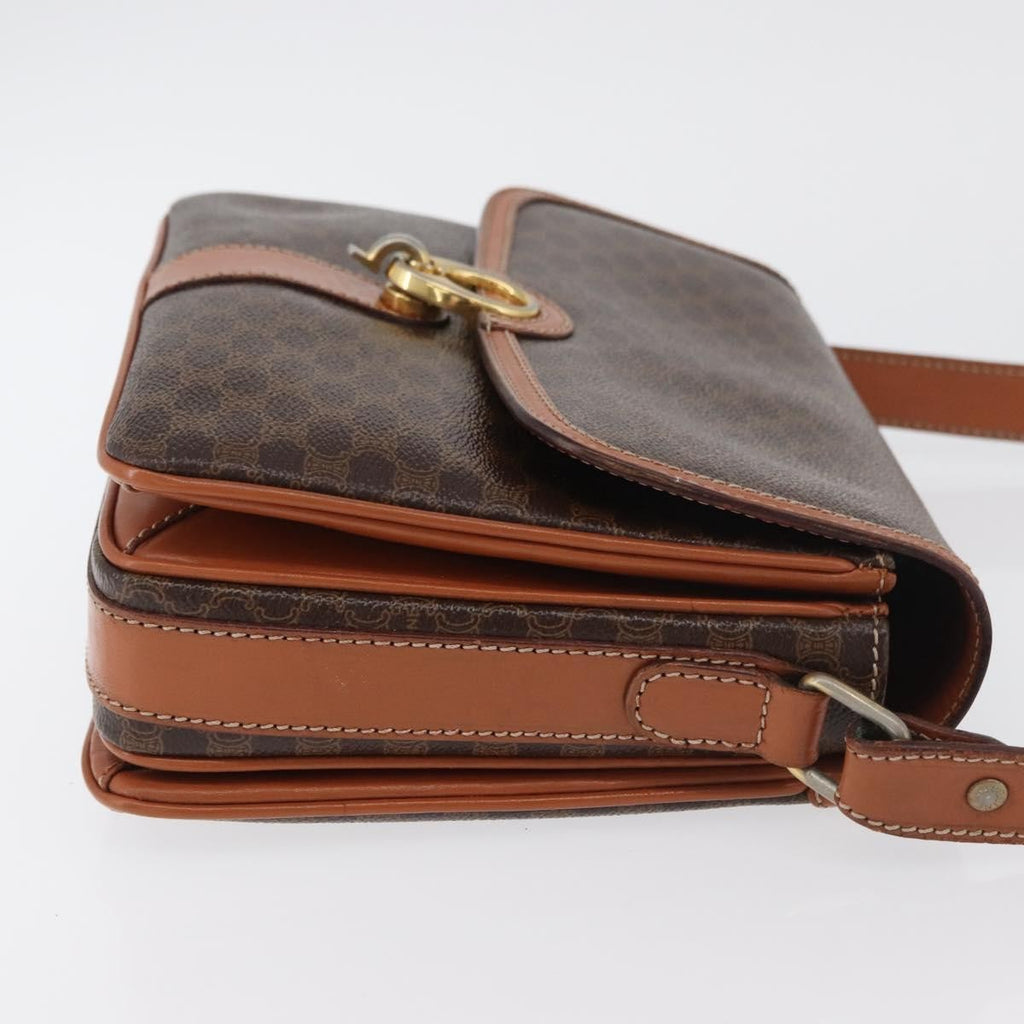 Celine Vintage Macadam Shoulder Bag Canvas And Leather Brown Canvas Handbag (Authentic  )
