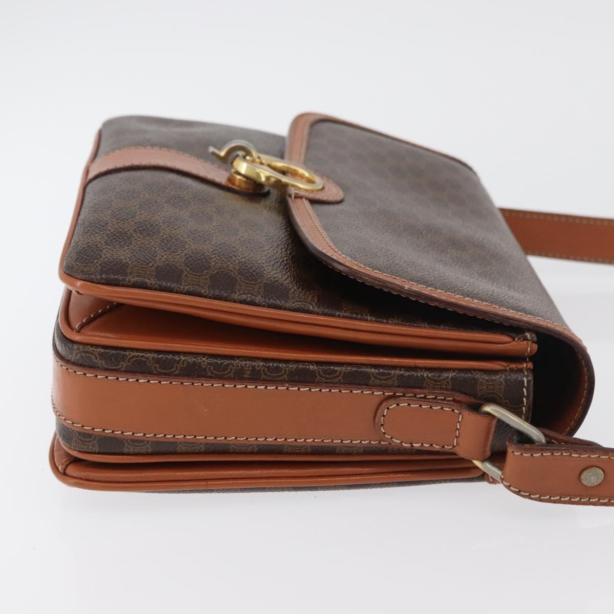 Celine Vintage Macadam Shoulder Bag Canvas And Leather Brown Canvas Handbag (Authentic  )