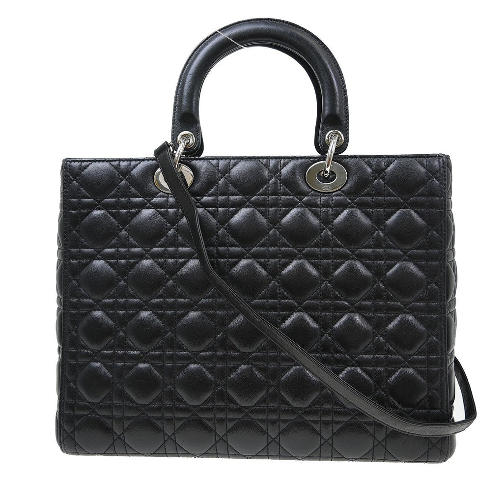 Christian Dior Vintage Lady Dior Bag Cannage Quilt Lambskin Black Leather Handbag ( )