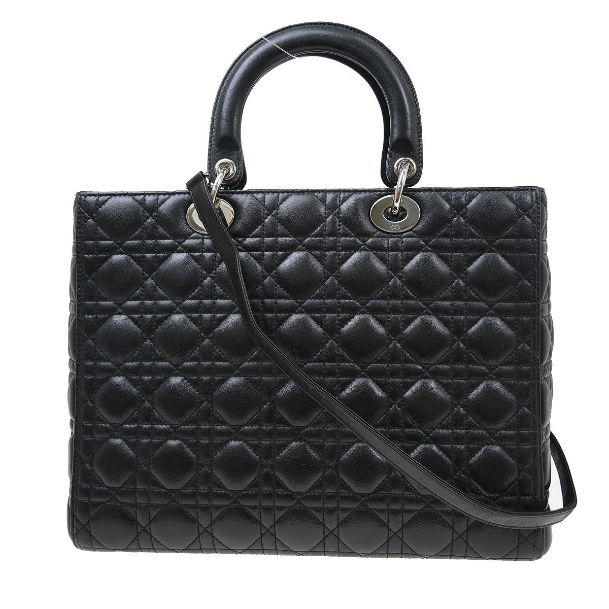 Christian Dior Vintage Lady Dior Bag Cannage Quilt Lambskin Black Leather Handbag ( )