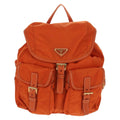 Prada Vela Double Front Pocket Backpack Tessuto With Saffiano Leather Orange Nylon Backpack Bag (Authentic  )