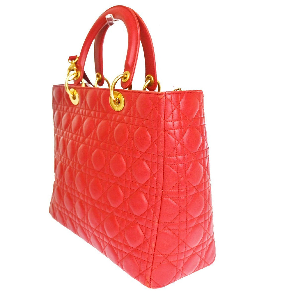 Christian Dior Vintage Lady Dior Bag Cannage Quilt Lambskin Red Leather Bag ( )