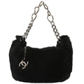 Chanel Chain Hobo Lapin Fur Black Fur Handbag (Authentic  )