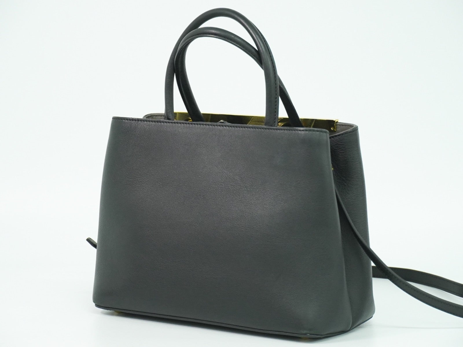 Fendi 2Jours Bag Leather Black Leather Handbag (Authentic  )