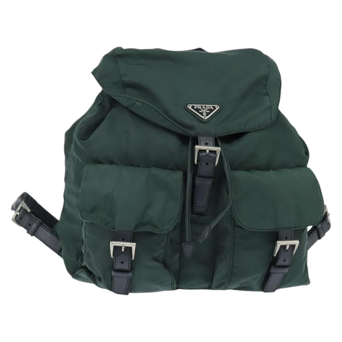 Prada Vela Double Front Pocket Backpack Tessuto With Saffiano Leather Khaki Nylon Backpack Bag (Authentic  )
