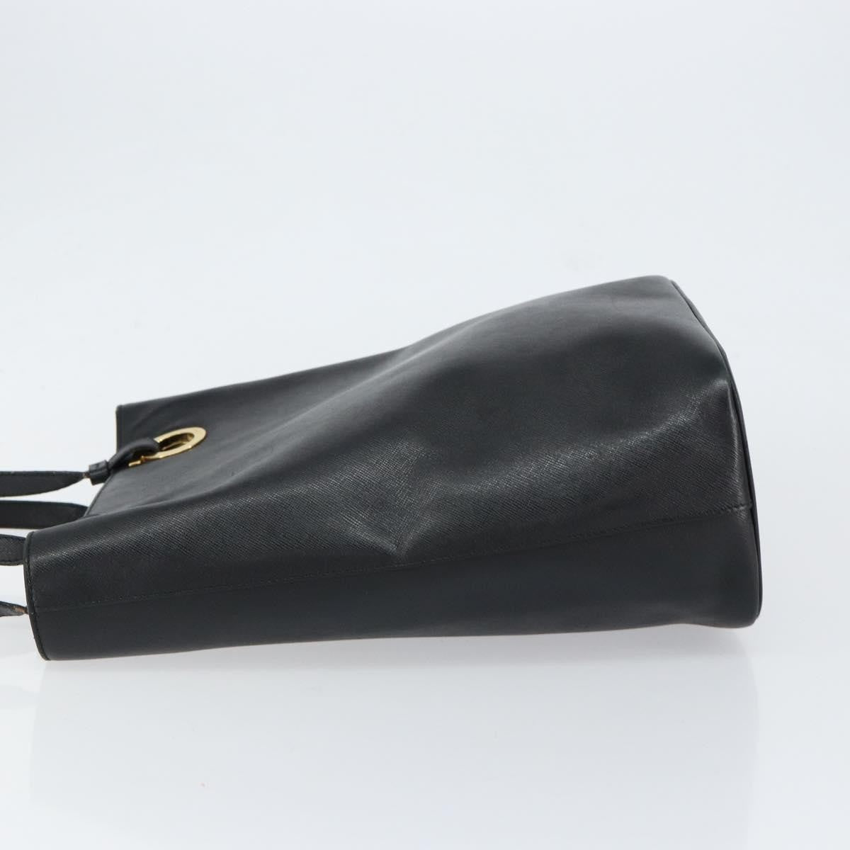 Salvatore Ferragamo Gancini Handbag Leather Black Leather Handbag (Authentic  )