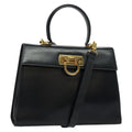Salvatore Ferragamo Gancini Convertible Top Handle Bag Leather Black Leather Handbag (Authentic  )