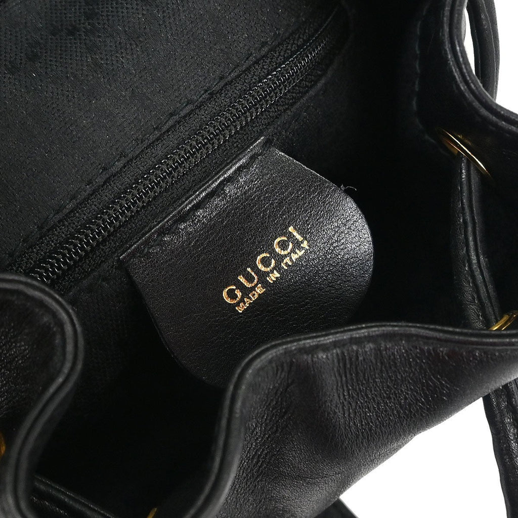 Gucci Vintage Bamboo Backpack Leather Black Leather Backpack Bag (Authentic  )
