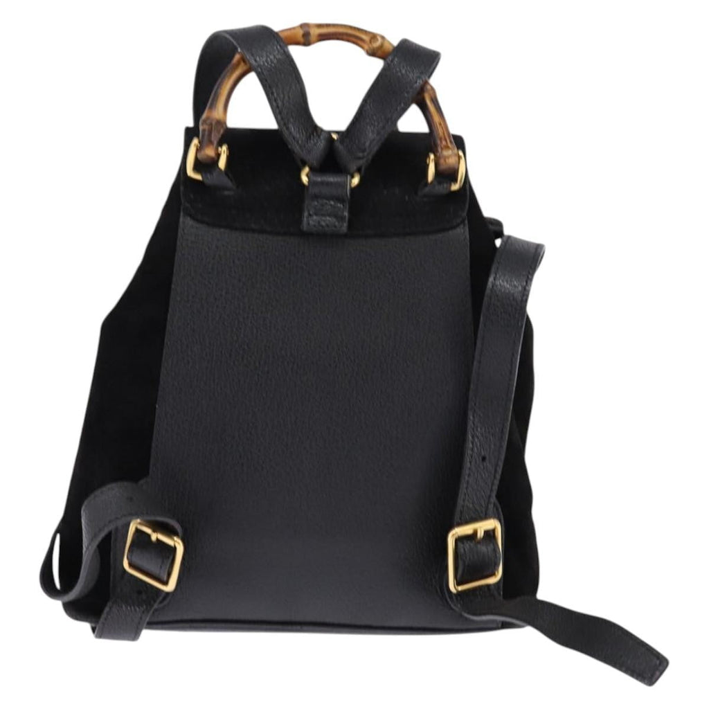 Gucci Vintage Bamboo Backpack Suede Black Suede Backpack Bag (Authentic  )