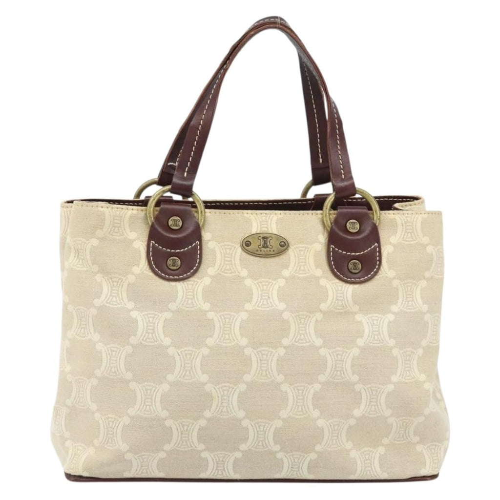 Celine Vintage Macadam Handbag Canvas And Leather Beige Canvas Handbag (Authentic  )