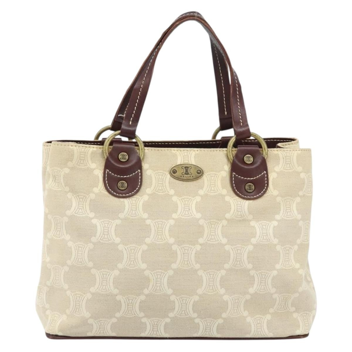 Celine Vintage Macadam Handbag Canvas And Leather Beige Canvas Handbag (Authentic  )