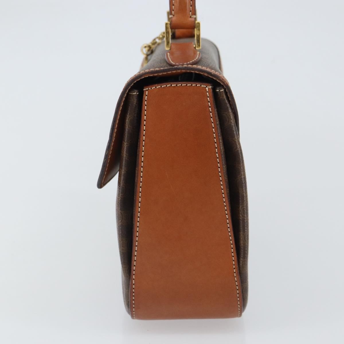 Celine Vintage Convertible Top Handle Bag Macadam Coated Canvas Brown Pvc Handbag (Authentic  )