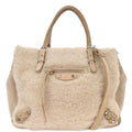 Balenciaga Papier B4 Zip Around Classic Studs Bag Shearling Beige Fur Handbag (Authentic  )
