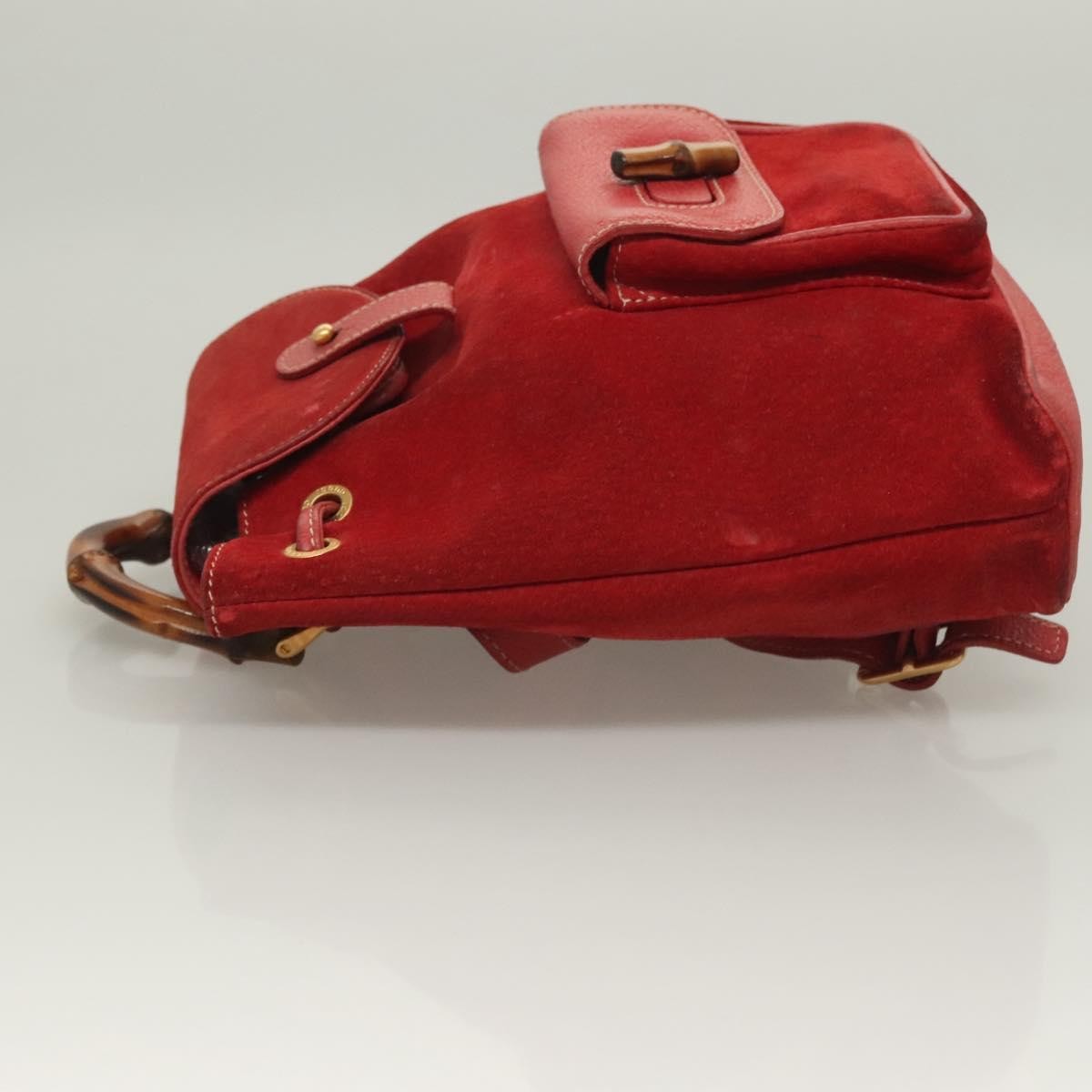Gucci Vintage Bamboo Backpack Suede Red Suede Backpack Bag (Authentic  )