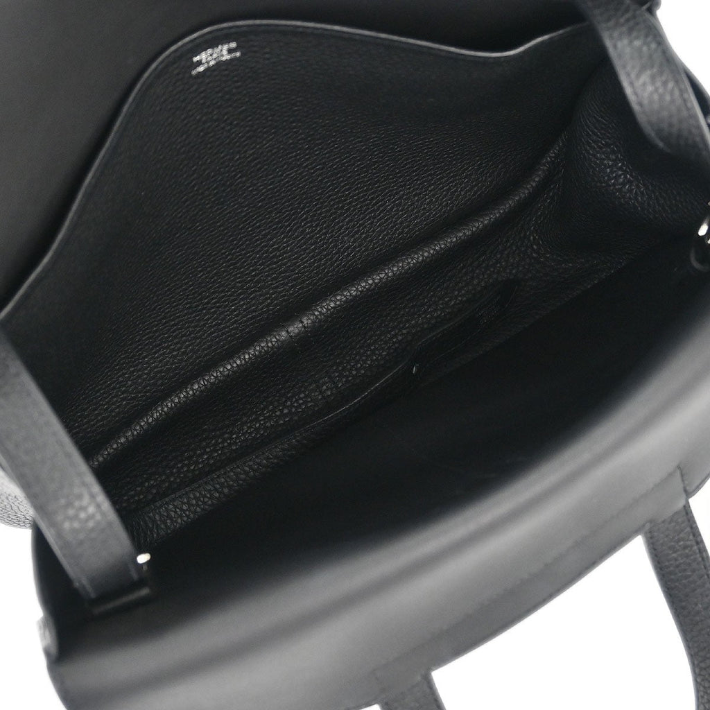 Hermes Halzan Bag Clemence Black Leather Bag (Authentic  )