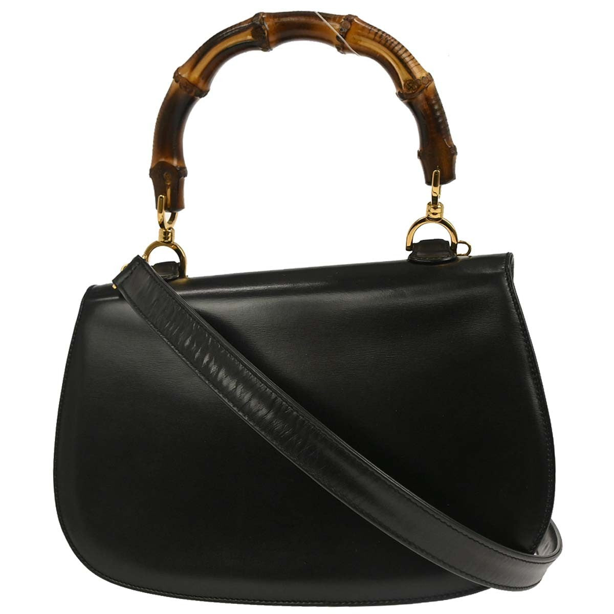 Gucci Vintage Convertible Bamboo Top Handle Bag Leather Black Leather Handbag (Authentic  )