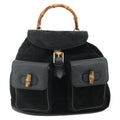Gucci Vintage Bamboo Backpack Suede Black Suede Backpack Bag ( )