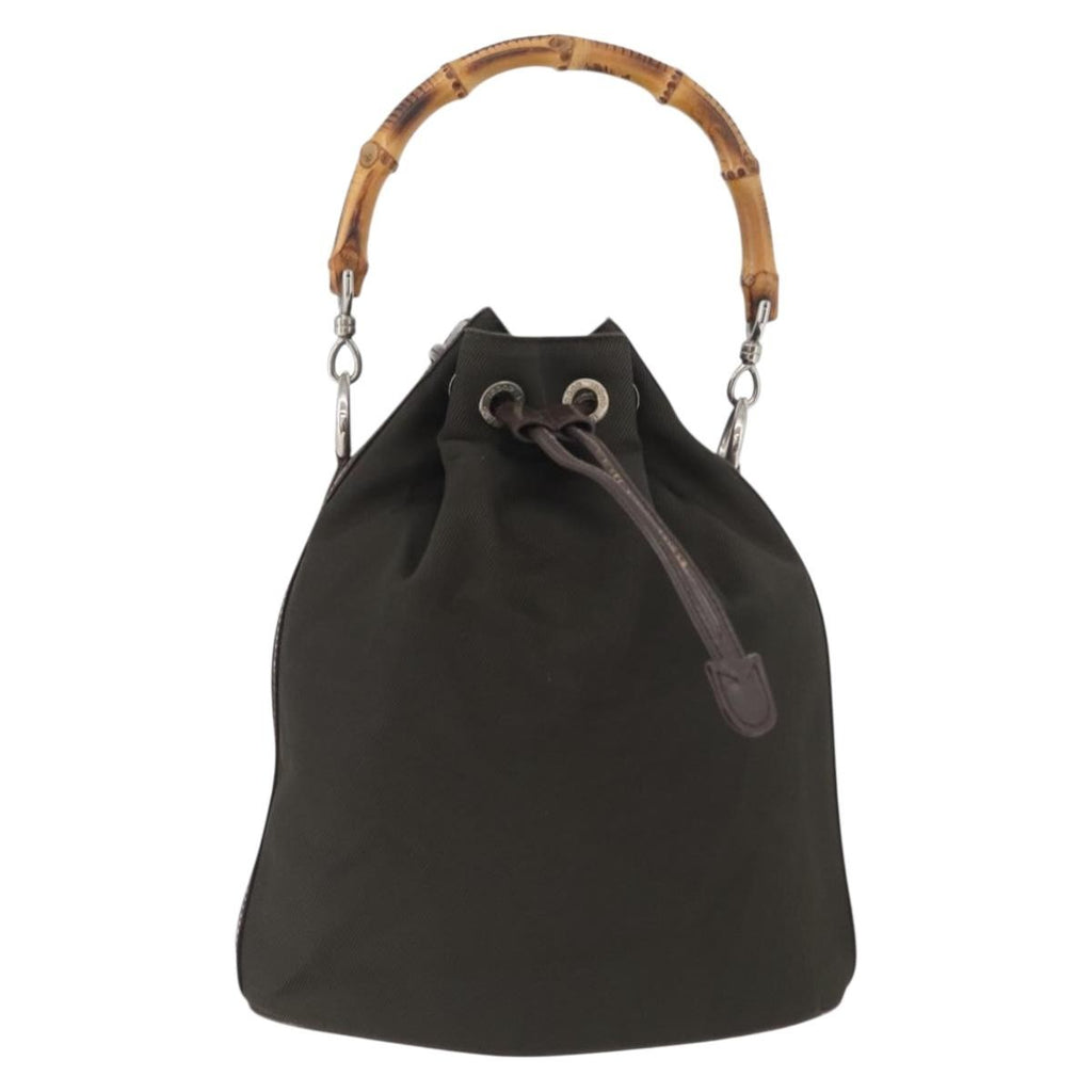 Gucci Vintage Bamboo Bucket Bag Nylon And Leather Khaki Nylon Handbag ( )