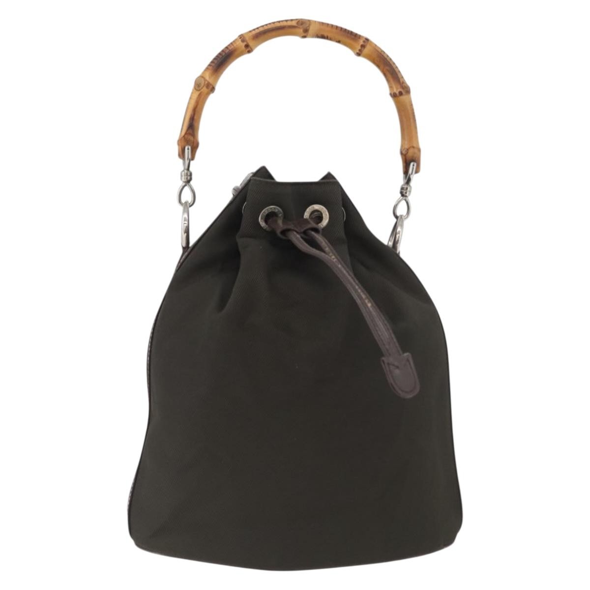 Gucci Vintage Bamboo Bucket Bag Nylon And Leather Khaki Nylon Handbag ( )