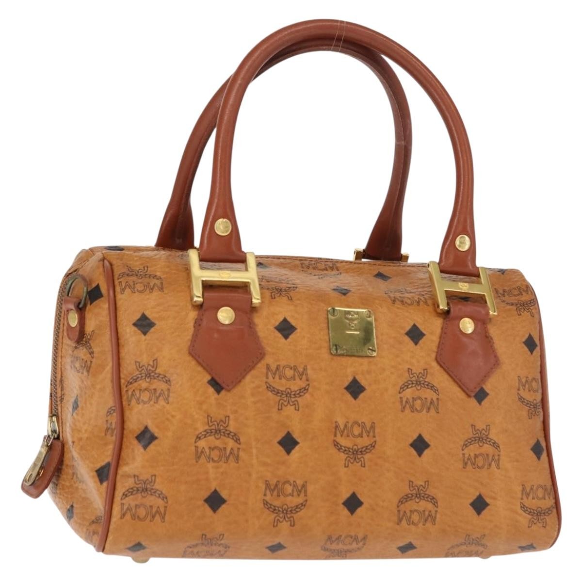 MCM Visetos Logogramme Handbag Canvas And Leather Brown Pvc Handbag (Authentic  )