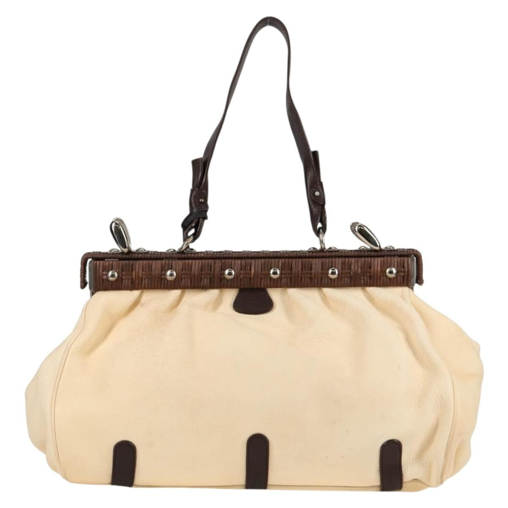 Salvatore Ferragamo Gancini Handbag Leather Beige Leather Handbag (Authentic  )