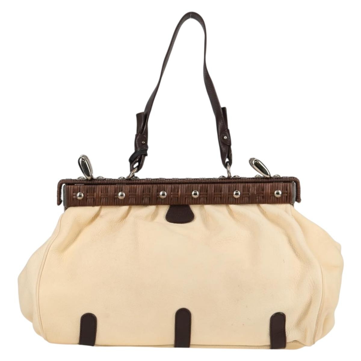 Salvatore Ferragamo Gancini Handbag Leather Beige Leather Handbag (Authentic  )