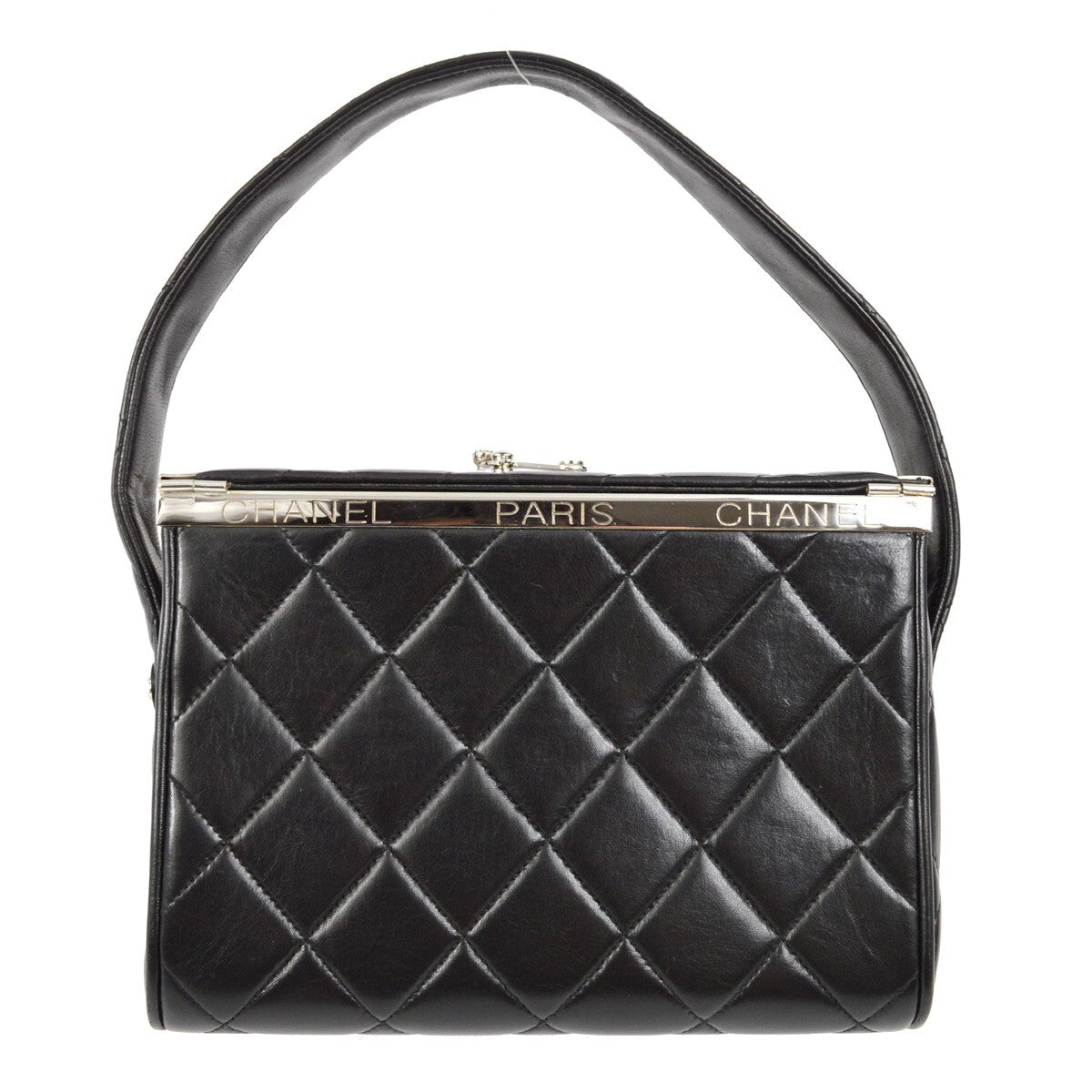 Chanel Vintage Metal Box Bag Quilted Lambskin Black Leather Handbag (Authentic  )