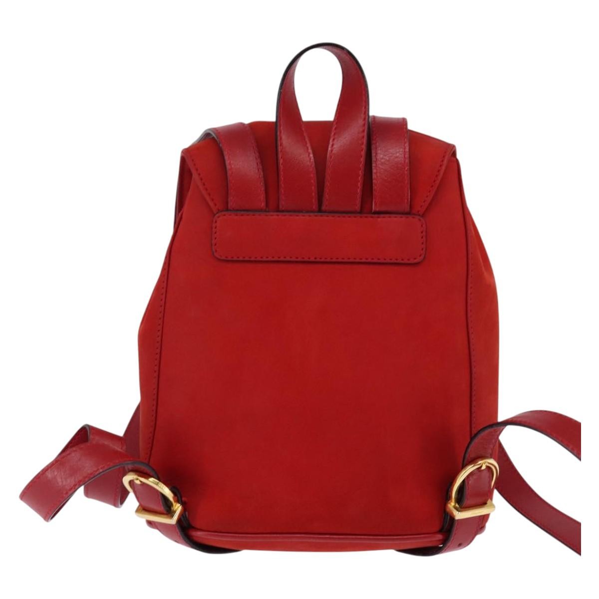 Salvatore Ferragamo Gancini Flap Drawstring Backpack Leather Red Leather Backpack Bag (Authentic  )