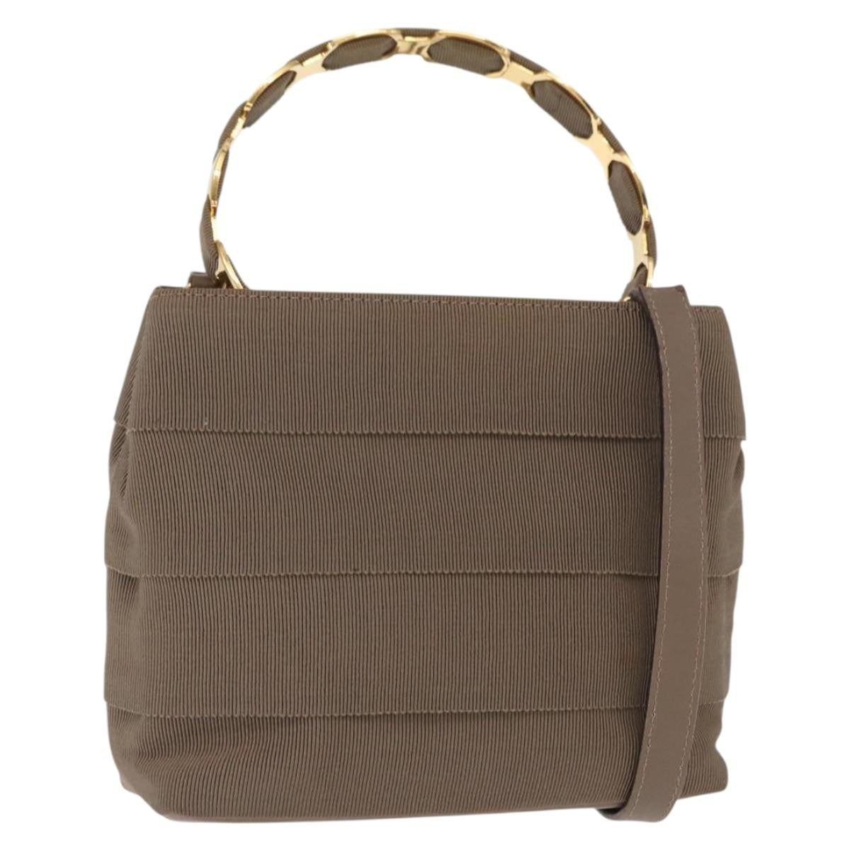 Salvatore Ferragamo Vala Handbag Canvas Beige Canvas Handbag (Authentic  )