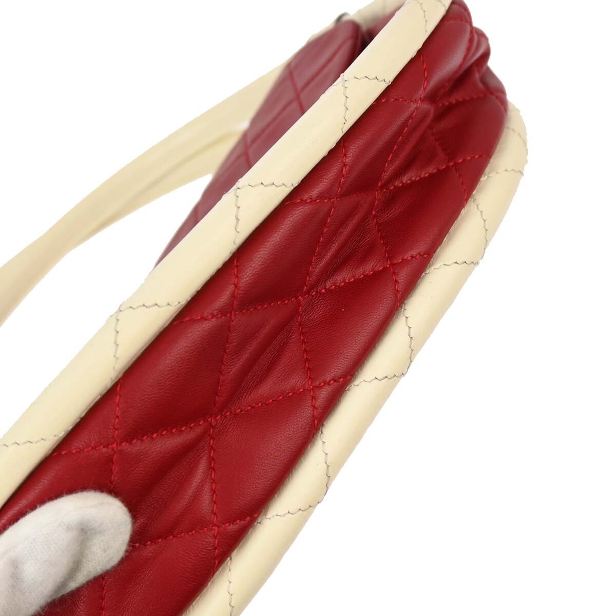 Chanel Hula Hoop Bag Quilted Lambskin Red Lamb Handbag (Authentic  )
