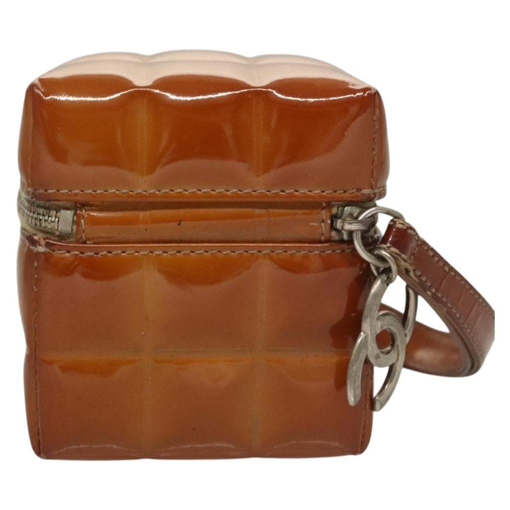 Chanel Rubiks Cube Wristlet Quilted Patent Brown Patent_Leather Bag (Authentic  )