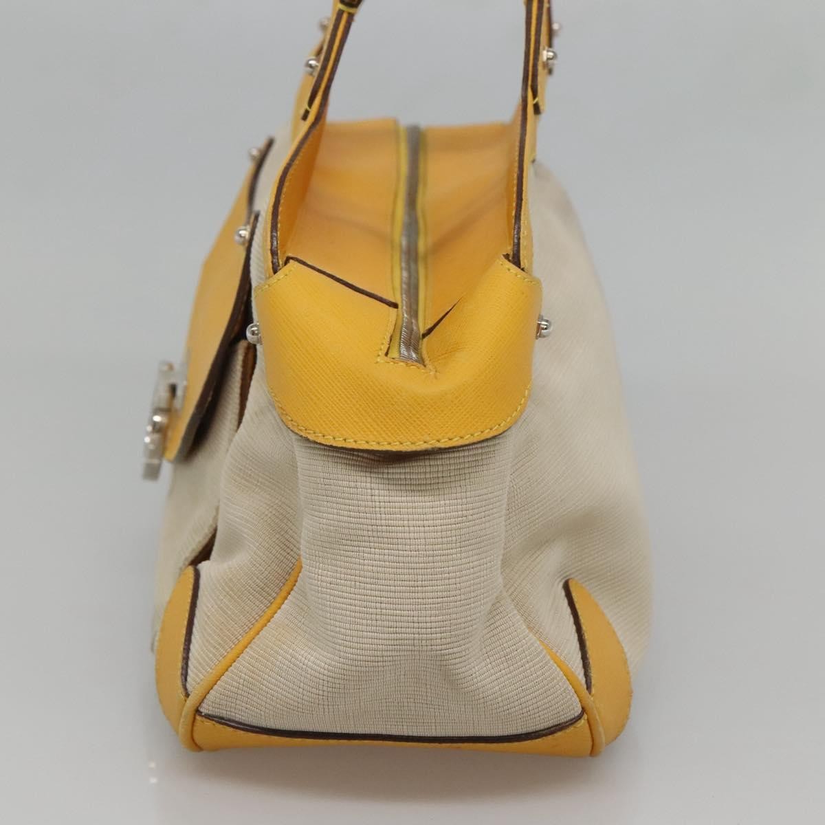 Salvatore Ferragamo Gancini Handbag Canvas And Leather Yellow Canvas Handbag (Authentic  )