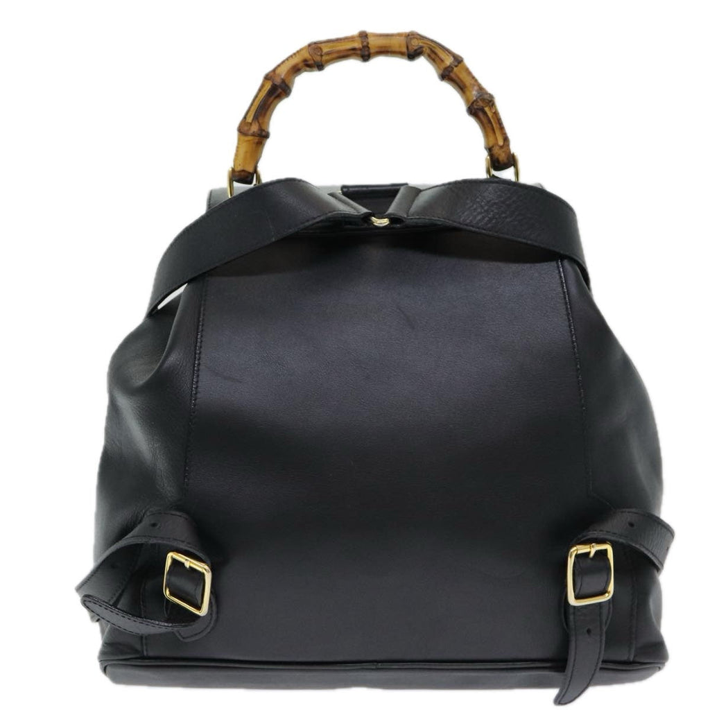 Gucci Vintage Bamboo Backpack Leather Black Leather Backpack Bag (Authentic  )