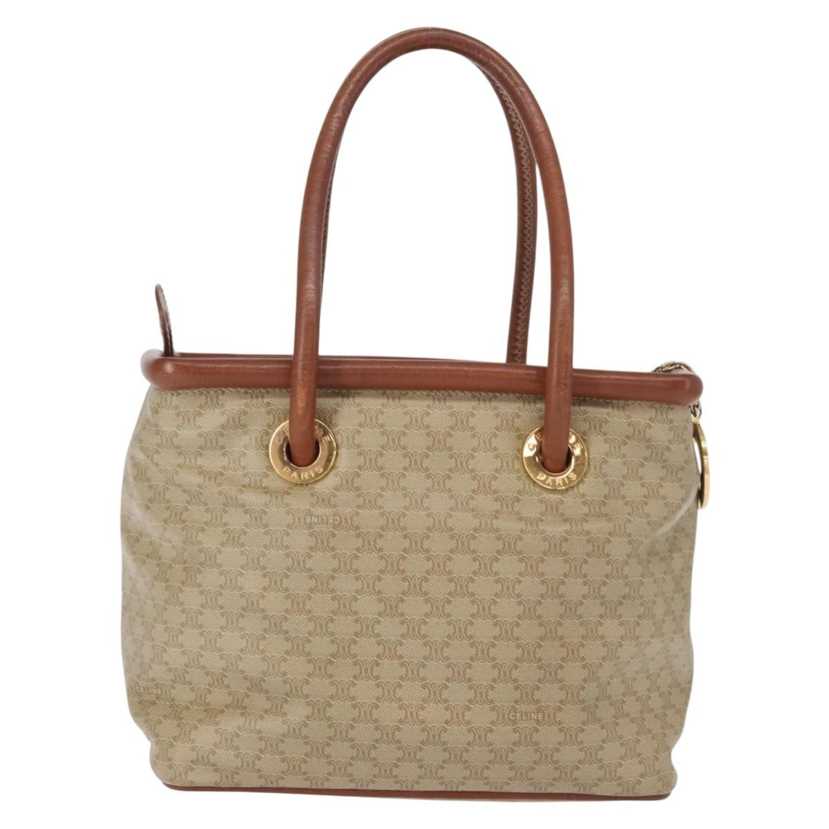 Celine Vintage Macadam Handbag Canvas And Leather Beige Canvas Handbag (Authentic  )