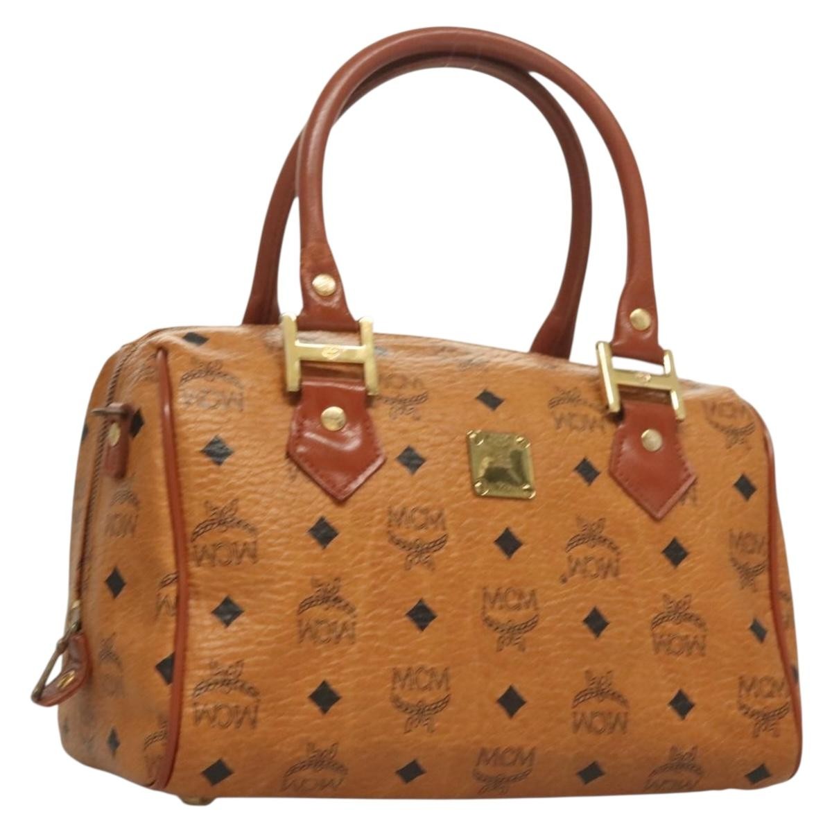 MCM Visetos Handbag Canvas And Leather Brown Canvas Bag (Authentic  )
