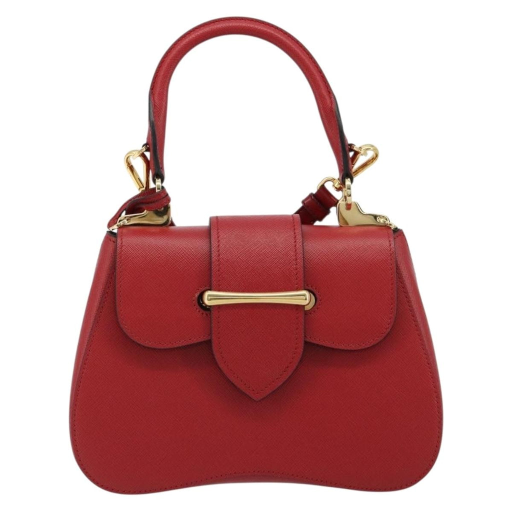 Prada Sidonie Top Handle Bag Saffiano Leather Red Leather Handbag ( )