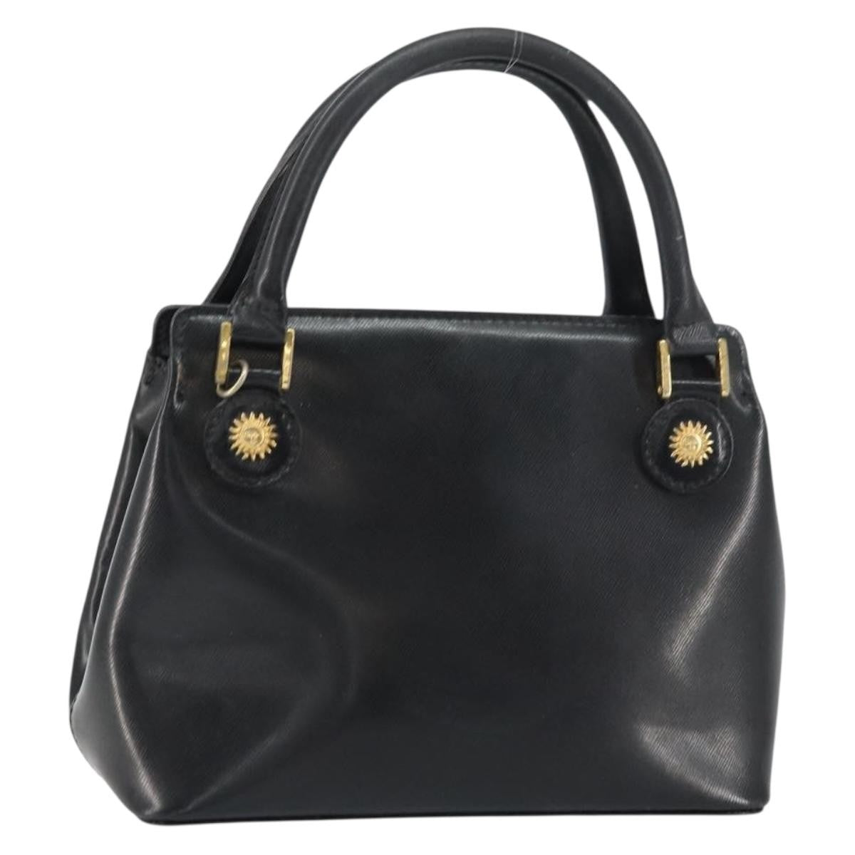 Versace Vintage Handbag Leather Black Leather Handbag (Authentic  )