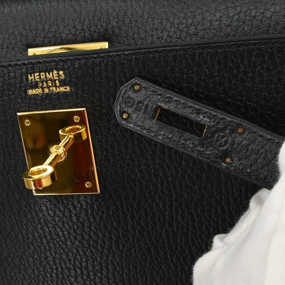 Hermes Kelly Handbag Black Ardennes With Gold Hardware Black Leather Handbag ( )