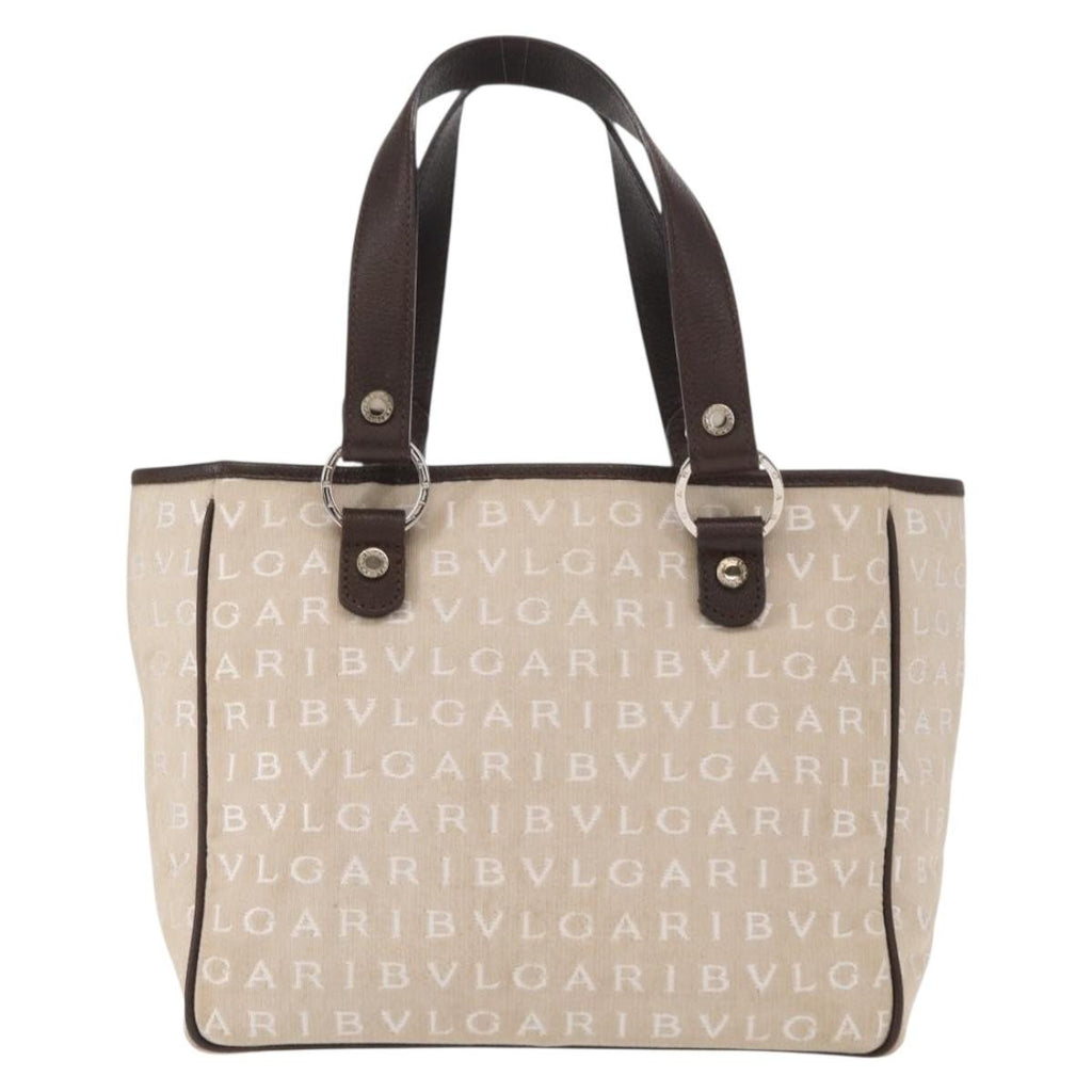 Bvlgari Logomania Handbag Canvas Beige Canvas Handbag (Authentic  )